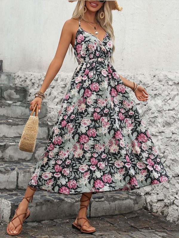 Smocked Printed Halter Neck Midi Dress